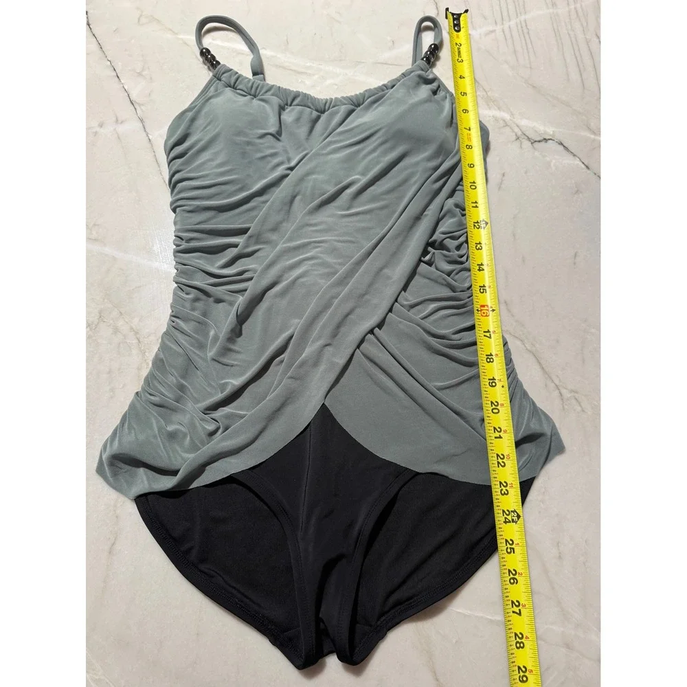 Magicsuit Crossover Shirred Swimdress Draped One Piece Swimsuit Sage Black 12